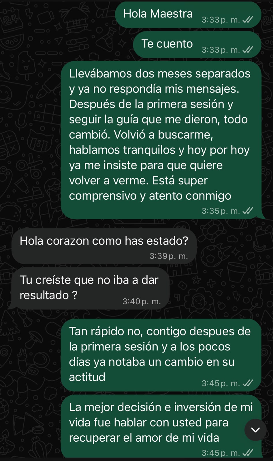 Testimonio por WhatsApp: llevaban dos meses separados y tras la primera sesión él volvió a buscarla
